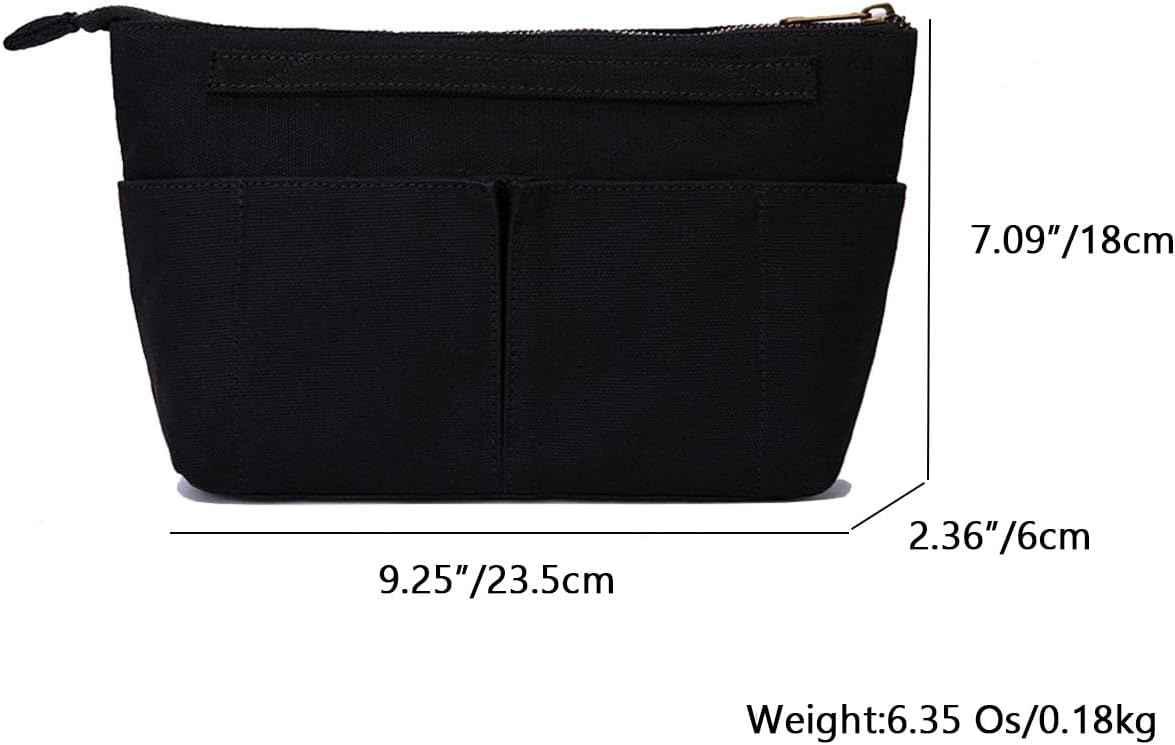 YONBEN Tote Organizer Insert Purse Organizer for Handbags Cotton Canvas Simple Style Multiple Compartments (Black)