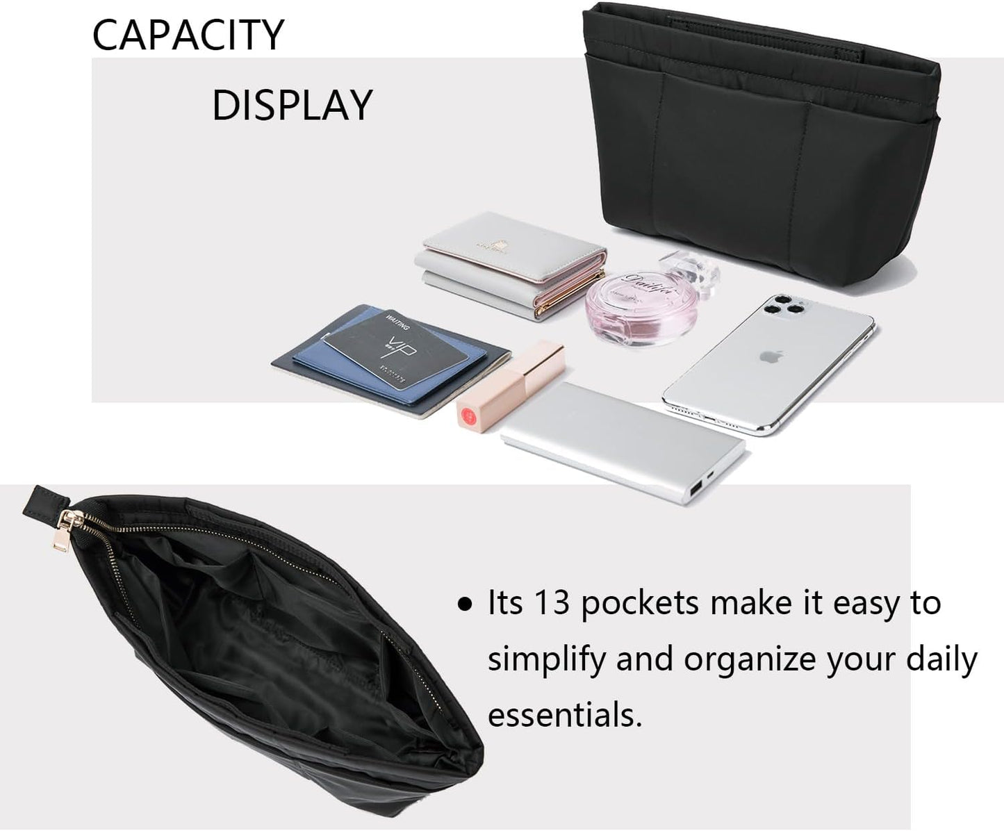 YONBEN Handbag Organizer Insert Bag Tote Shaper Bag- Large Purse Organizer Insert - Lightweight & Durable - Nylon inner bag (S, black)