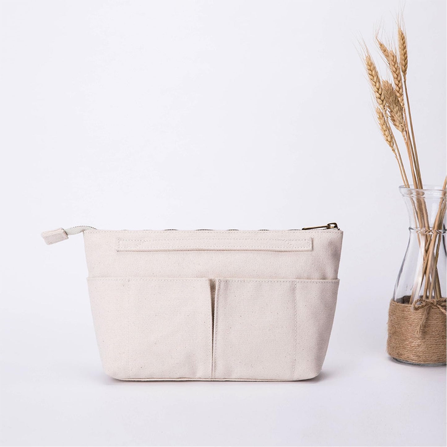 YONBEN Tote Organizer Insert Purse Organizer for Handbags Cotton Canvas Simple Style Multiple Compartments (Black)