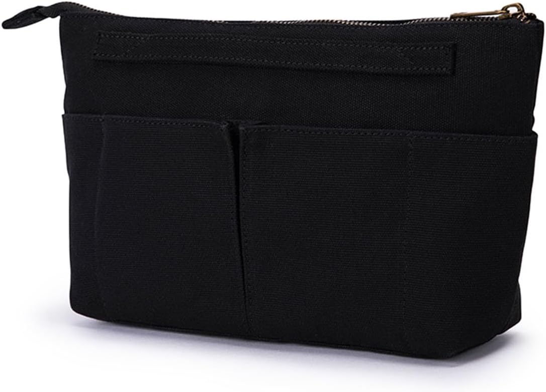 YONBEN Tote Organizer Insert Purse Organizer for Handbags Cotton Canvas Simple Style Multiple Compartments (Black)