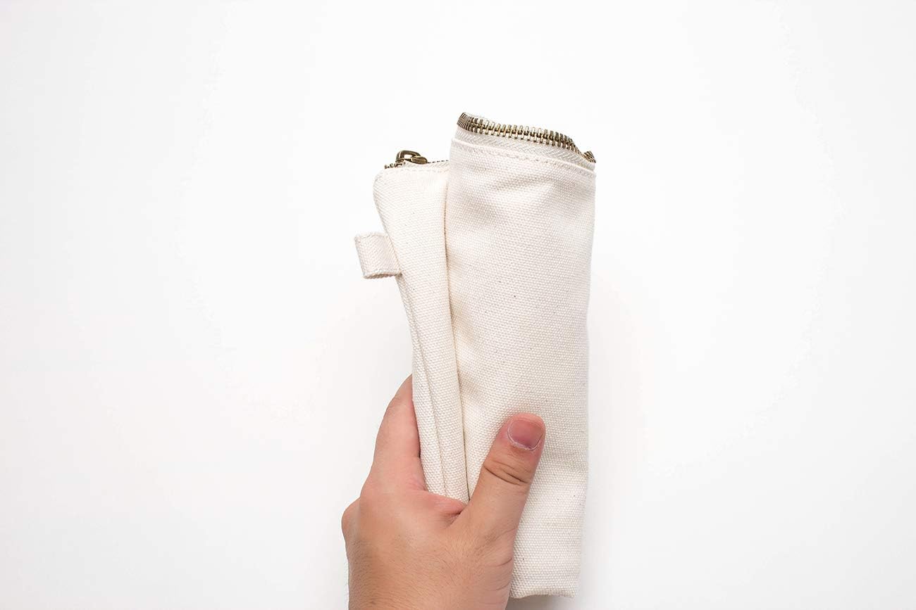 YONBEN Cosmetic Bag plus wrist Multipurpose Makeup Bag with Zipper Cotton Canvas Bag Travel Bag Pencil Bag (Beige-basic, S)
