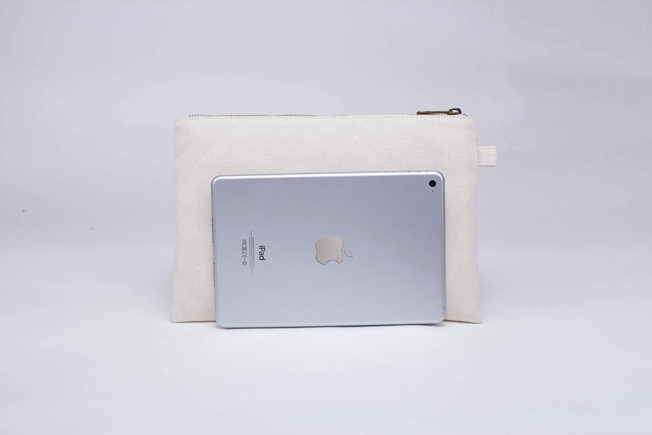 YONBEN Cosmetic Bag plus wrist Multipurpose Makeup Bag with Zipper Cotton Canvas Bag Travel Bag Pencil Bag (Beige-basic, S)