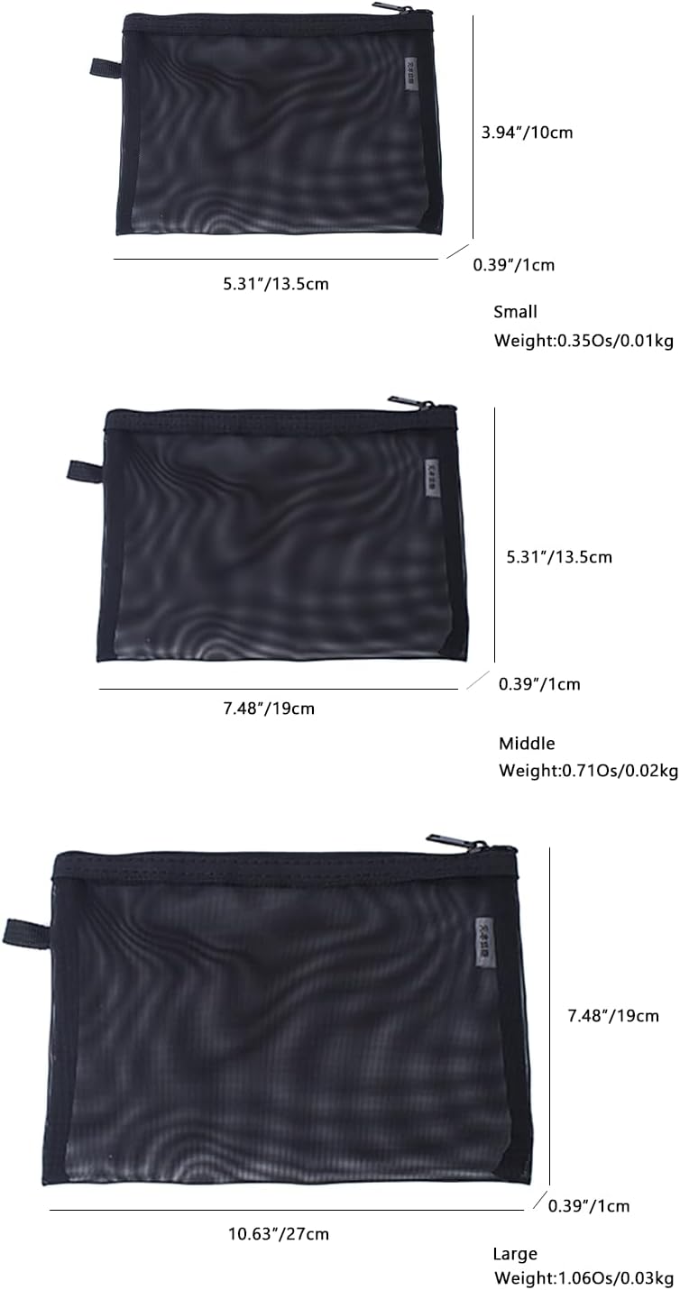 YONBEN Mesh Cosmetic Bag - 3 Size Mesh Makeup Bag Set - Nylon,- Organizing Bags, Purse Organizer Pouches, Mesh Pouches- Travel Organizer Bags with Zipper