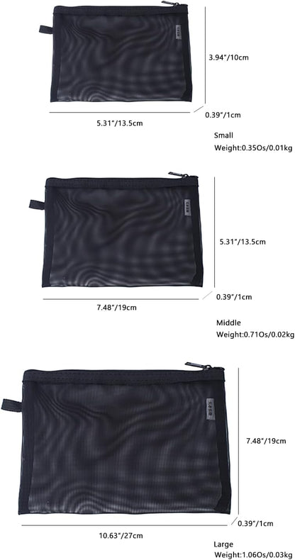 YONBEN Mesh Cosmetic Bag - 3 Size Mesh Makeup Bag Set - Nylon,- Organizing Bags, Purse Organizer Pouches, Mesh Pouches- Travel Organizer Bags with Zipper