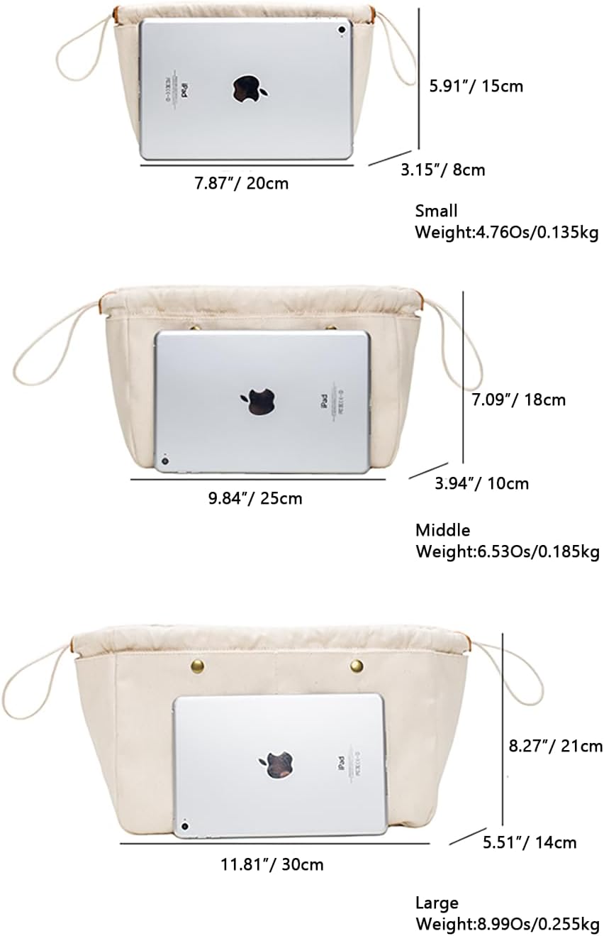 YONBEN Insert Organizer Bag - Tote Bag Organizer - Drawstring Canvas Storage Organizer-Cotton Canvas Pouches