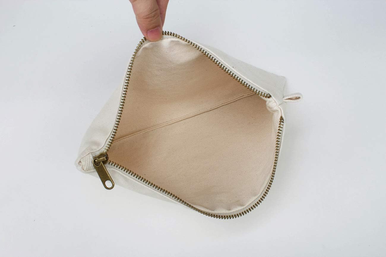 YONBEN Cosmetic Bag plus wrist Multipurpose Makeup Bag with Zipper Cotton Canvas Bag Travel Bag Pencil Bag (Beige-basic, S)