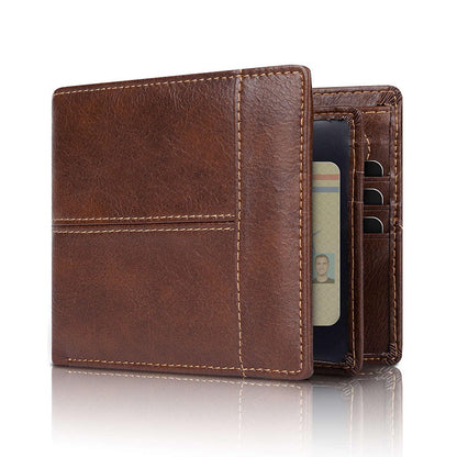 YONBEN Men's wallet: classic style, two-fold large-capacity, leather wallet with anti-theft function