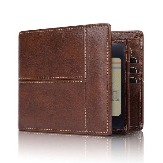 YONBEN Men's wallet: classic style, two-fold large-capacity, leather wallet with anti-theft function