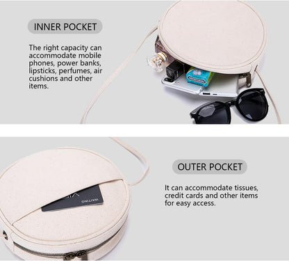 YONBEN Circle Crossbody Bag for Women NYLON Circle Purse with Zipper Adjustable Knot Shoulder Straps