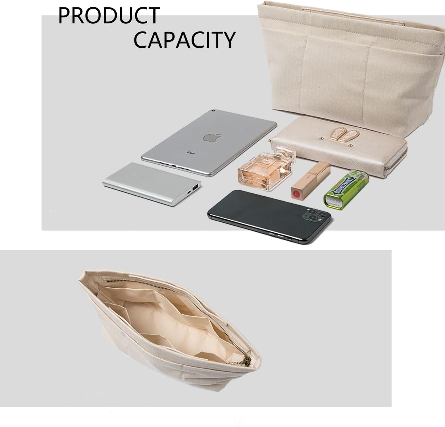 YONBENTote Purse Organizer Insert Handbag Organizer Handbag Shaper Handbag Liner Insert Bag in Bag Divider Organizer Insert (S-With zipper)