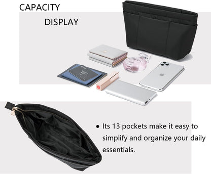 YONBEN Handbag Organizer Insert Bag Tote Shaper Bag- Large Purse Organizer Insert - Lightweight & Durable - Nylon inner bag (S, black)