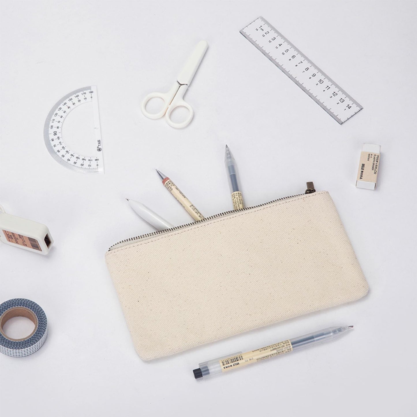 YONBEN Canvas Pencil Pen Case Stationery Case Pouch Bag (Beige, S)