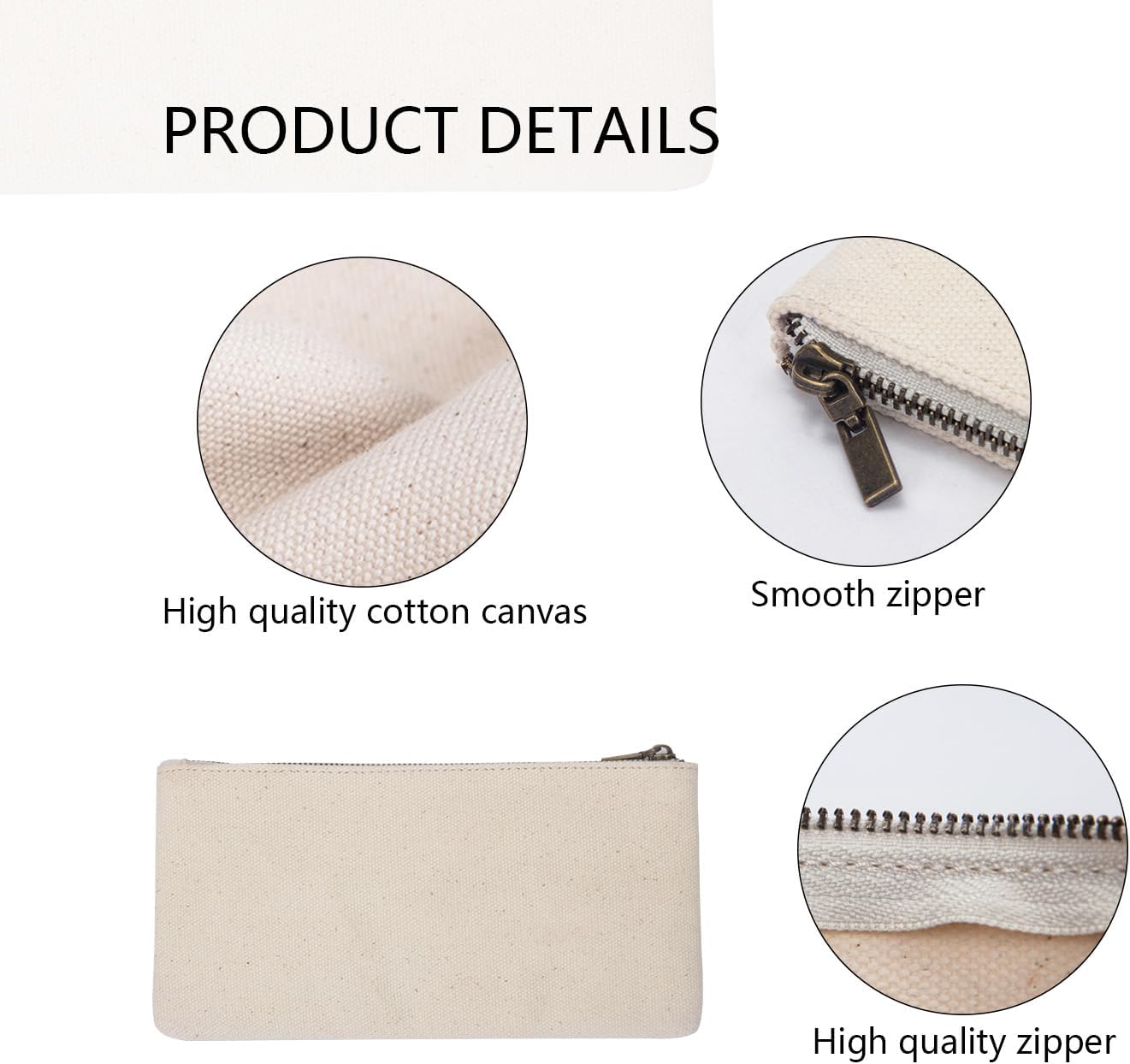 YONBEN Canvas Pencil Pen Case Stationery Case Pouch Bag (Beige, S)