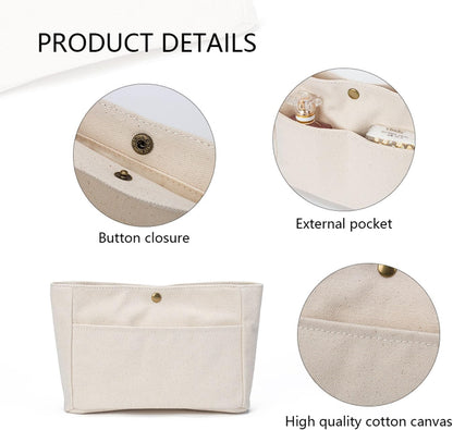YONBEN Storage Bag Lightweight Large Capacity Eco Friendly Cotton Canvas Bag Inner Bag Handbag Organizer (Beige, S)