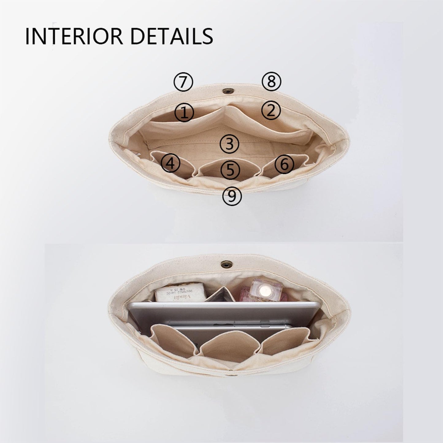 YONBEN Storage Bag Lightweight Large Capacity Eco Friendly Cotton Canvas Bag Inner Bag Handbag Organizer (Beige, S)