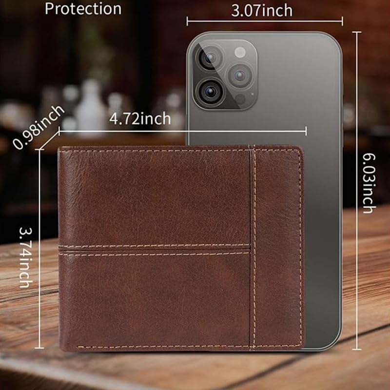YONBEN Men's wallet: classic style, two-fold large-capacity, leather wallet with anti-theft function