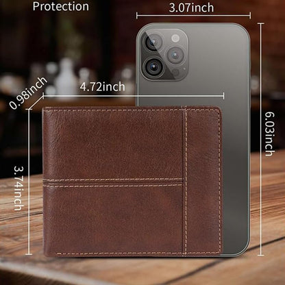 YONBEN Men's wallet: classic style, two-fold large-capacity, leather wallet with anti-theft function