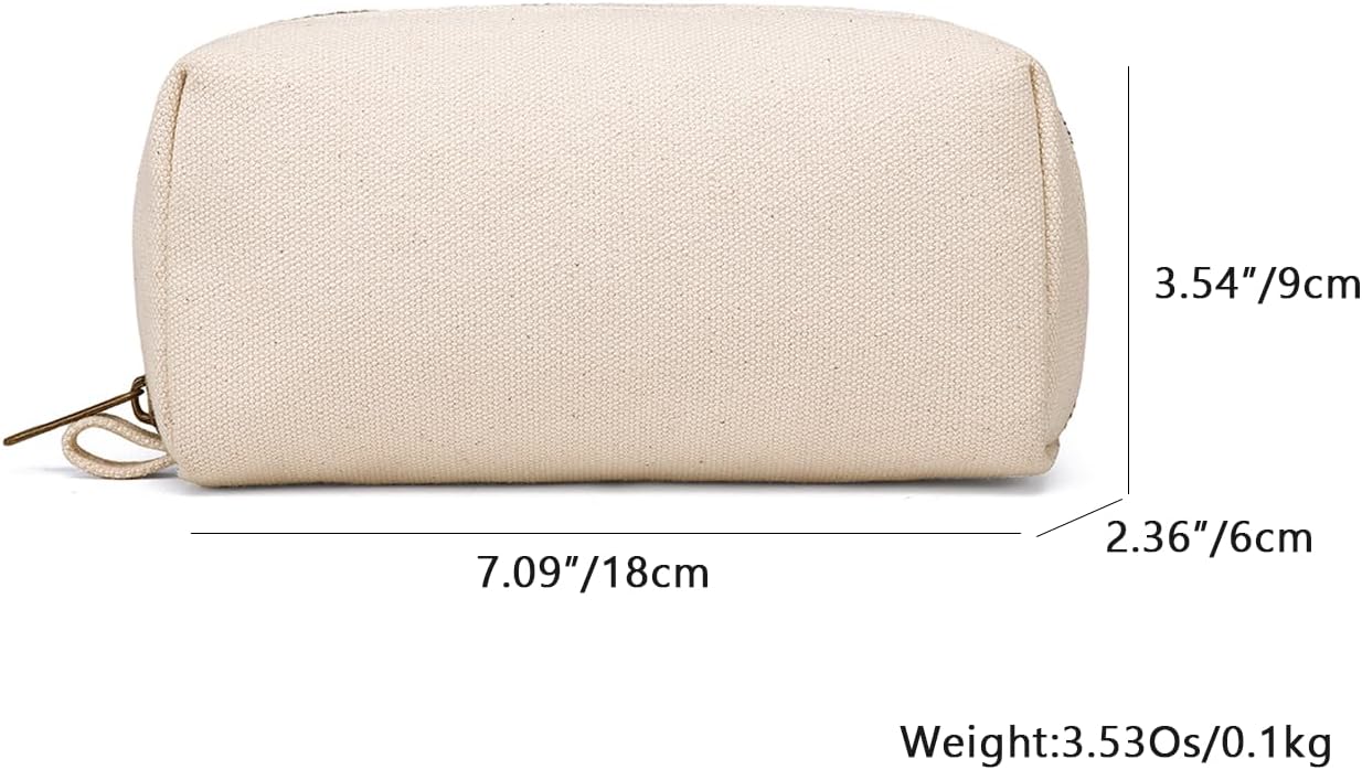 YONBEN Pencil Case Cotton Canvas Pen Pouch Bag, Lightweight and Stylish Ideal for Organizing Stationery (Beige)