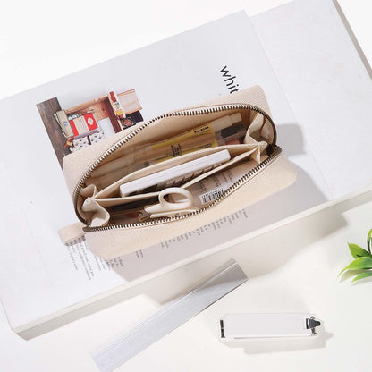 YONBEN Pencil Case Durable Cotton Canvas Pouch Bag for Pens Stylish and soft (Beige)