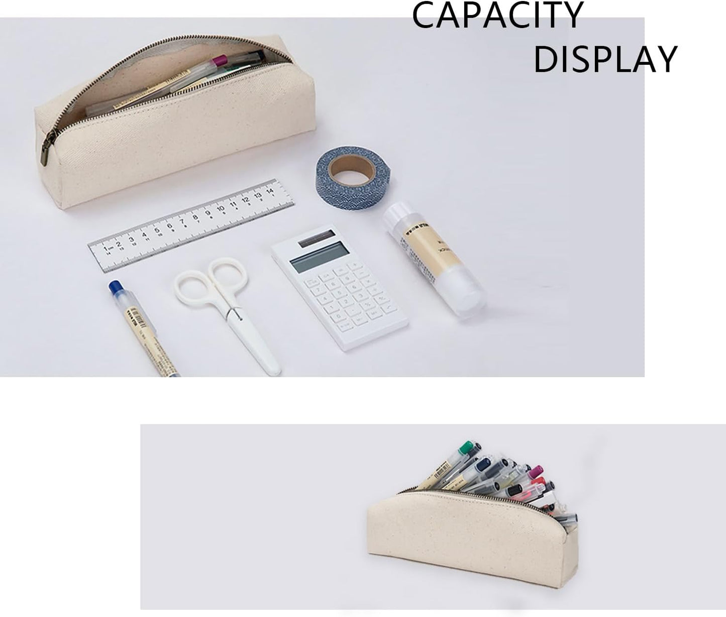 YONBEN Canvas pencil case cartuchera para poner boligrafo stationery bag pencil case storage cosmetic bag (Beige, S)