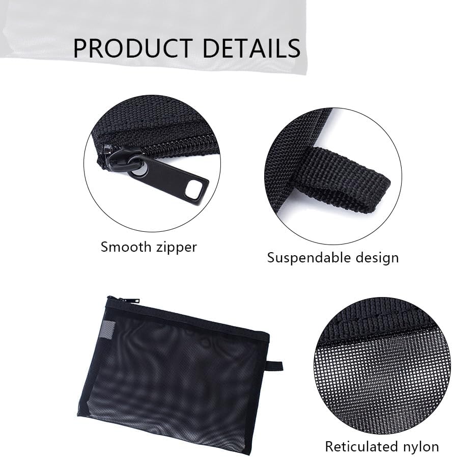 YONBEN Mesh Cosmetic Bag - 3 Size Mesh Makeup Bag Set - Nylon,- Organizing Bags, Purse Organizer Pouches, Mesh Pouches- Travel Organizer Bags with Zipper