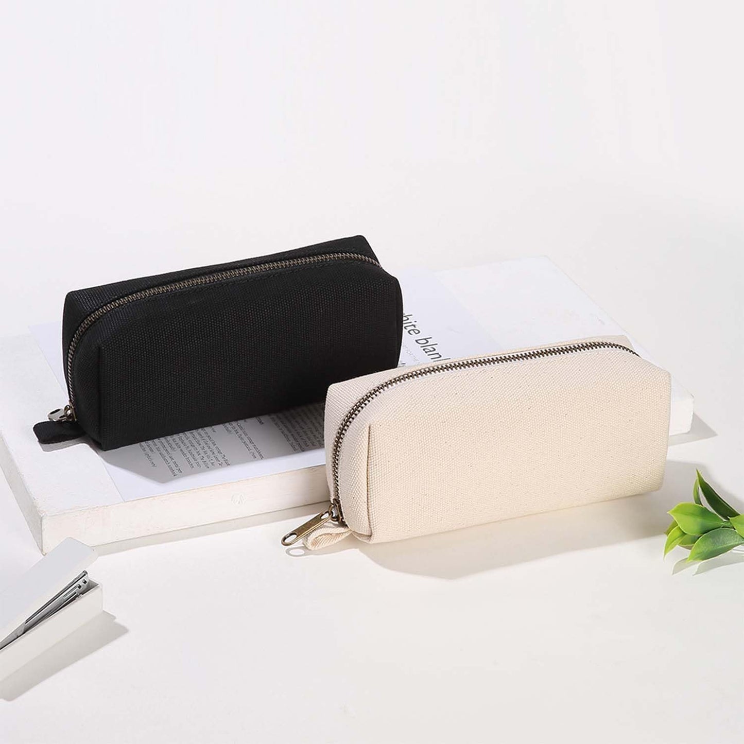 YONBEN Pencil Case Durable Cotton Canvas Pouch Bag for Pens Stylish and soft (Beige)