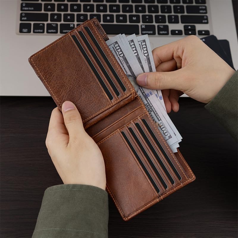YONBEN Men's wallet: classic style, two-fold large-capacity, leather wallet with anti-theft function