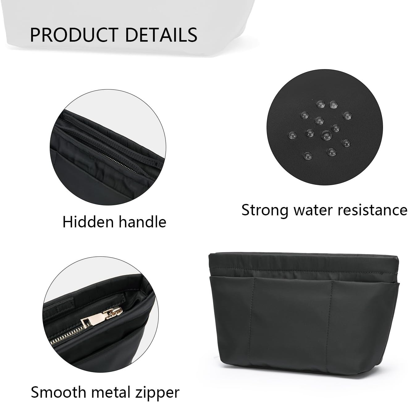 YONBEN Handbag Organizer Insert Bag Tote Shaper Bag- Large Purse Organizer Insert - Lightweight & Durable - Nylon inner bag (S, black)
