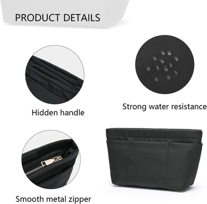 YONBEN Handbag Organizer Insert Bag Tote Shaper Bag- Large Purse Organizer Insert - Lightweight & Durable - Nylon inner bag (S, black)
