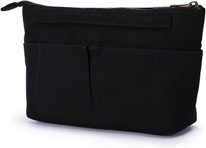 YONBEN Tote Organizer Insert Purse Organizer for Handbags Cotton Canvas Simple Style Multiple Compartments (Black)