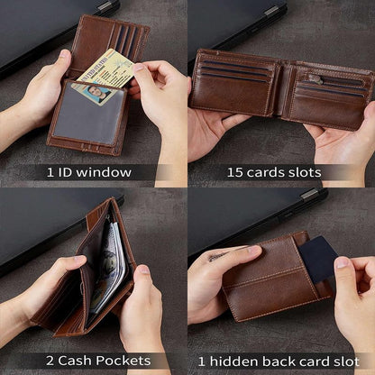 YONBEN Men's wallet: classic style, two-fold large-capacity, leather wallet with anti-theft function