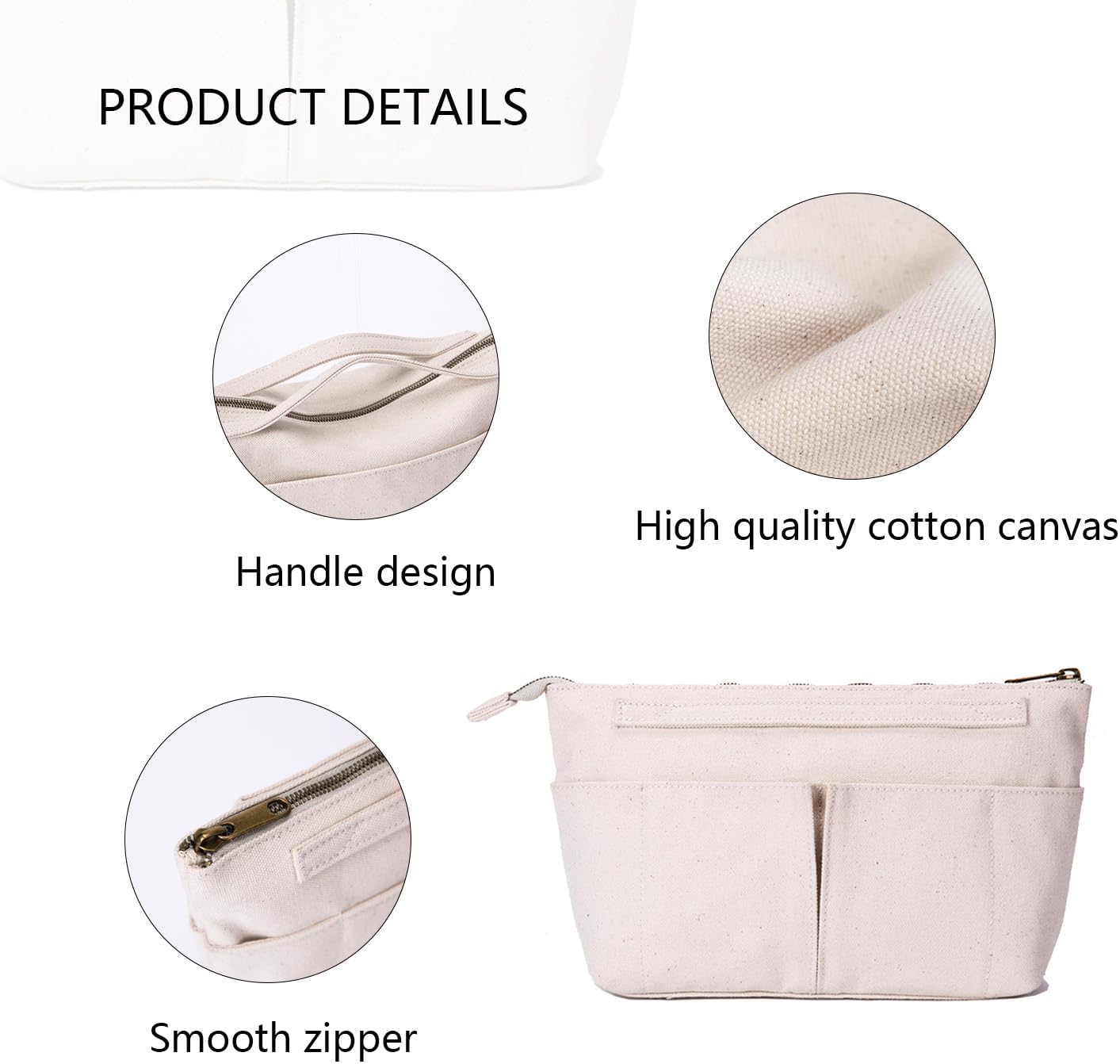 YONBEN Tote Organizer Insert Purse Organizer for Handbags Cotton Canvas Simple Style Multiple Compartments (Black)