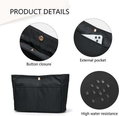 YONBEN Storage bag lightweight large capacity eco-friendly cotton canvas bag inner bag handbag organizer (Black-nylon, S)