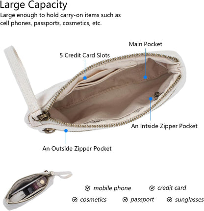 YONBENCanvas Wristlet Bag Purse with Card Slot and Phone Pocket - Lightweight and Stylish - Perfect Phone Pouch for Traveling