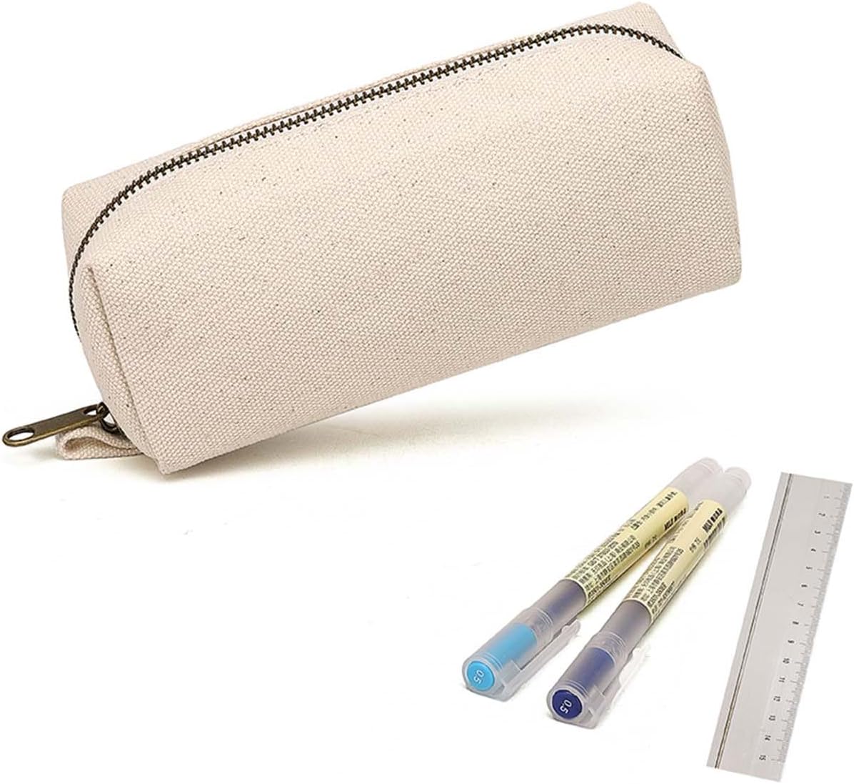 YONBEN Pencil Case Durable Cotton Canvas Pouch Bag for Pens Stylish and soft (Beige)