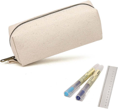 YONBEN Pencil Case Durable Cotton Canvas Pouch Bag for Pens Stylish and soft (Beige)