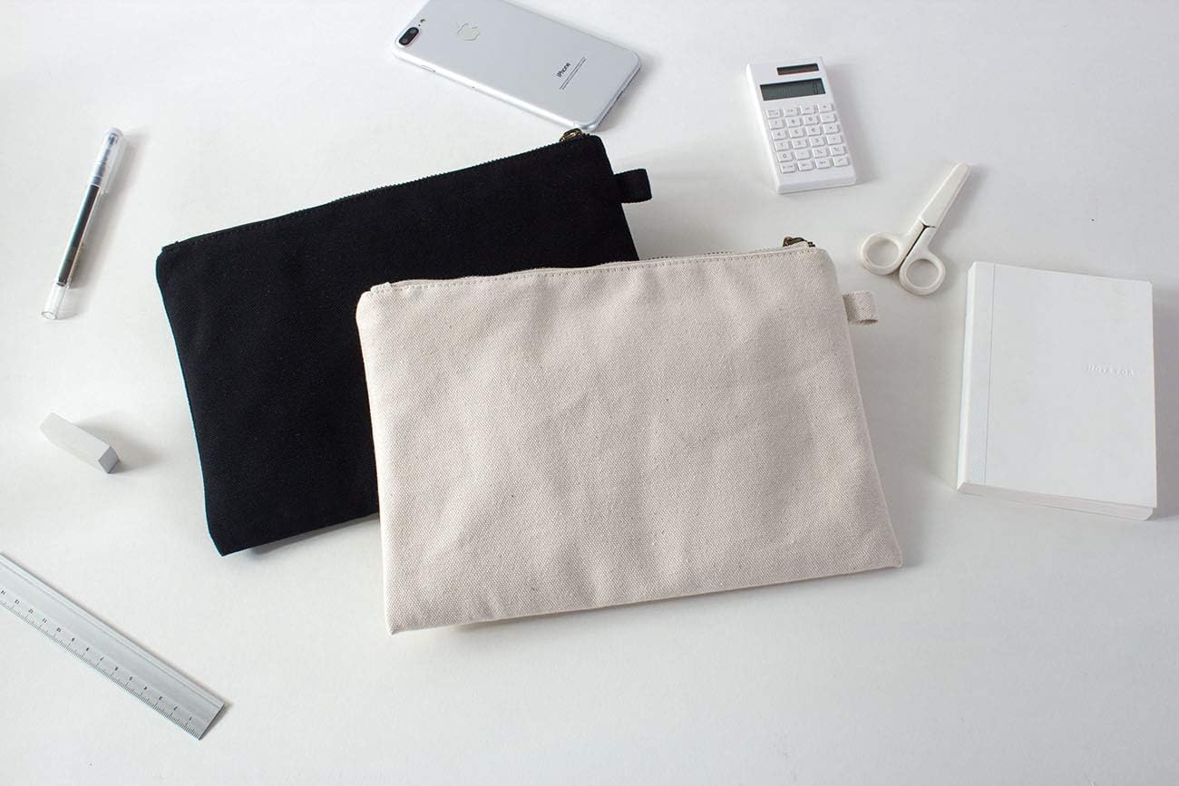 YONBEN Cosmetic Bag plus wrist Multipurpose Makeup Bag with Zipper Cotton Canvas Bag Travel Bag Pencil Bag (Beige-basic, S)