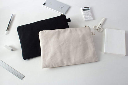 YONBEN Cosmetic Bag plus wrist Multipurpose Makeup Bag with Zipper Cotton Canvas Bag Travel Bag Pencil Bag (Beige-basic, S)