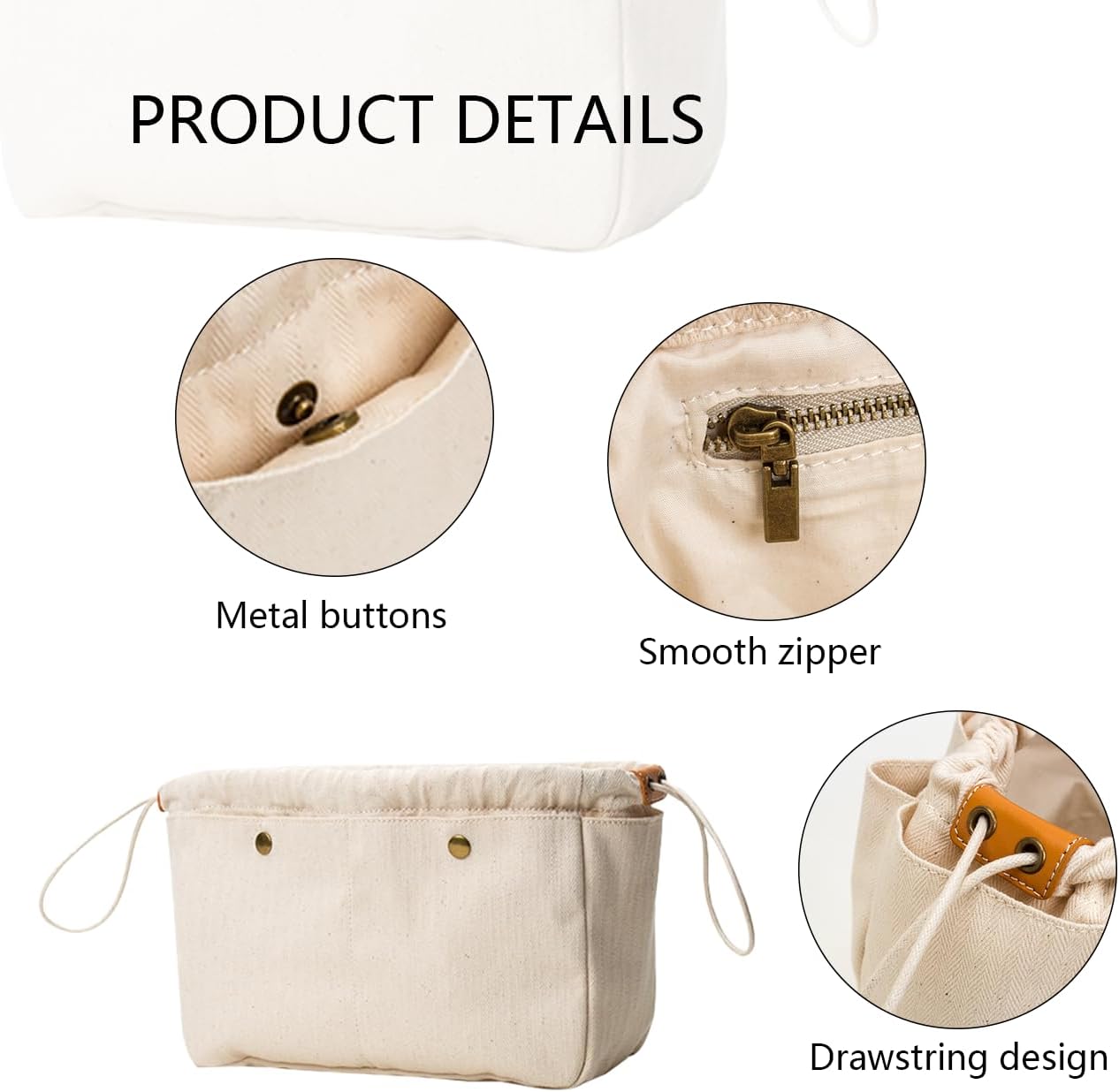 YONBEN Insert Organizer Bag - Tote Bag Organizer - Drawstring Canvas Storage Organizer-Cotton Canvas Pouches