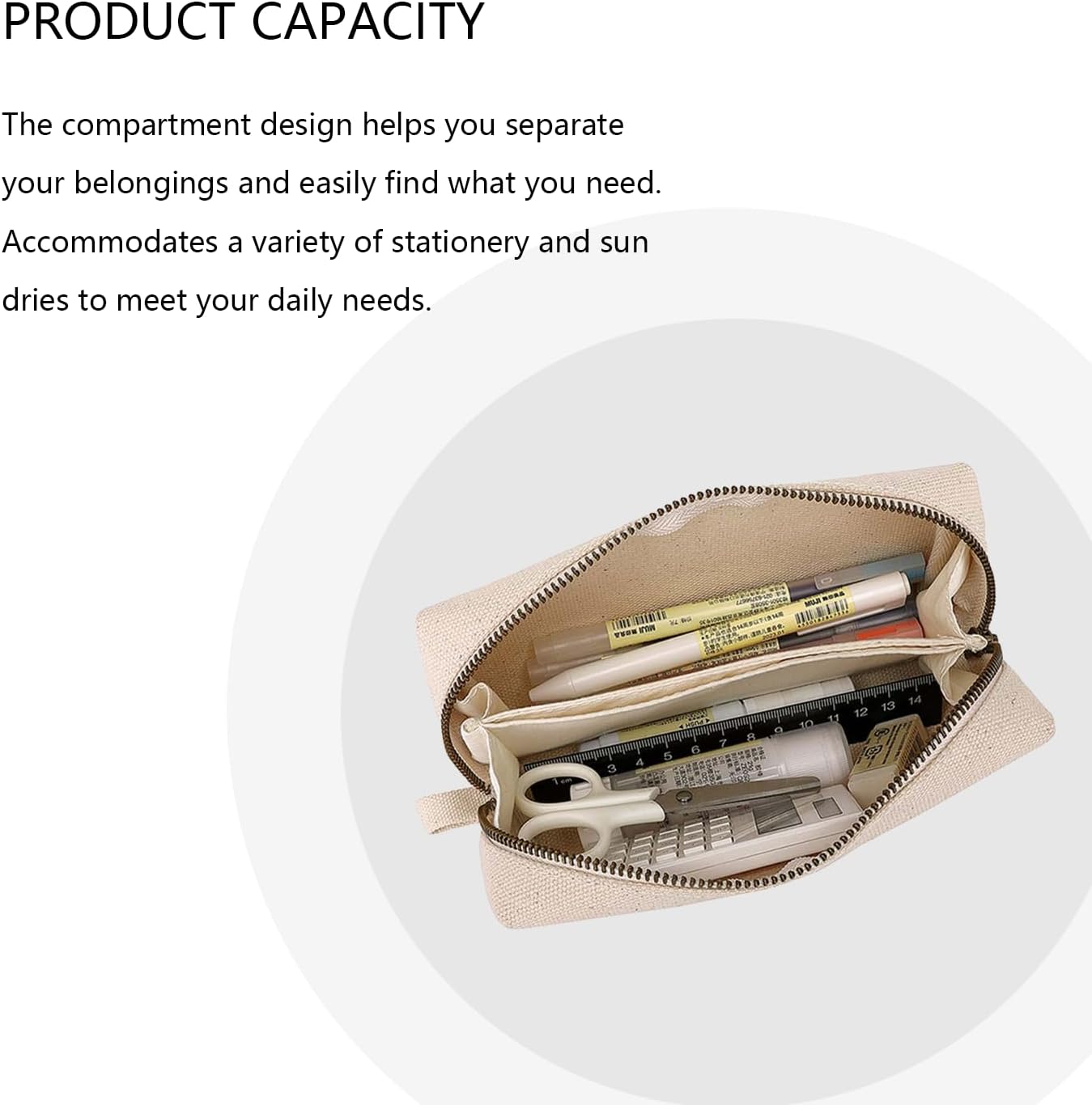YONBEN Pencil Case Durable Cotton Canvas Pouch Bag for Pens Stylish and soft (Beige)