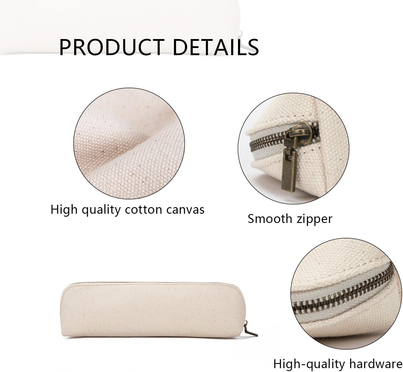 YONBEN Canvas Pencil Case Cotton Canvas and Simple Multifunctional Pencil Bag Zipper Portable Pencil Storage (Black)