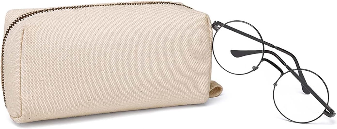 YONBEN Pencil Case Cotton Canvas Pen Pouch Bag, Lightweight and Stylish Ideal for Organizing Stationery (Beige)