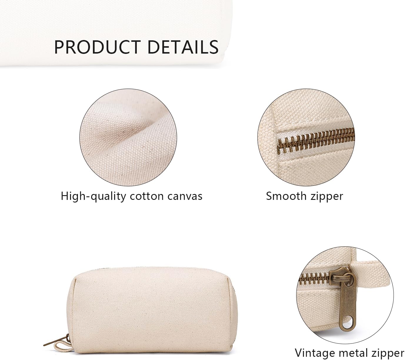 YONBEN Pencil Case Cotton Canvas Pen Pouch Bag, Lightweight and Stylish Ideal for Organizing Stationery (Beige)