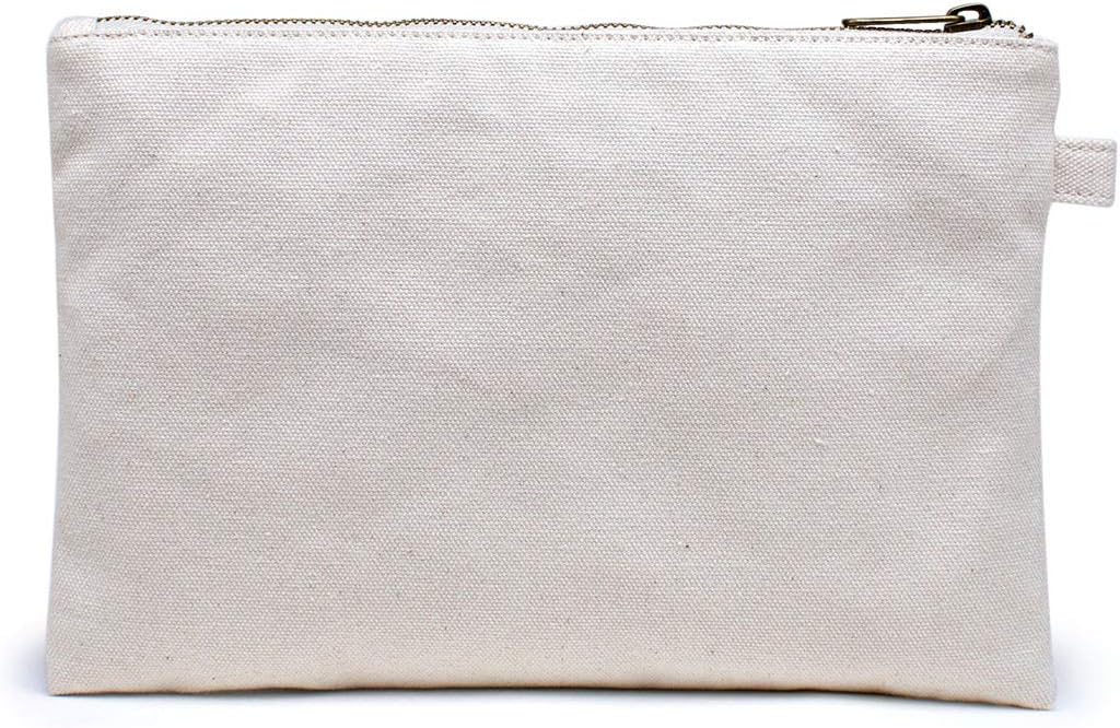 YONBEN Cosmetic Bag plus wrist Multipurpose Makeup Bag with Zipper Cotton Canvas Bag Travel Bag Pencil Bag (Beige-basic, S)